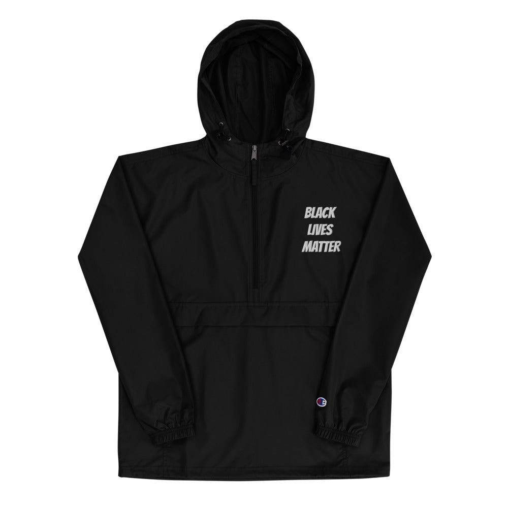 Black "Black Lives Matter" Embroidered Champion Packable Jacket - Creative Royaltee
